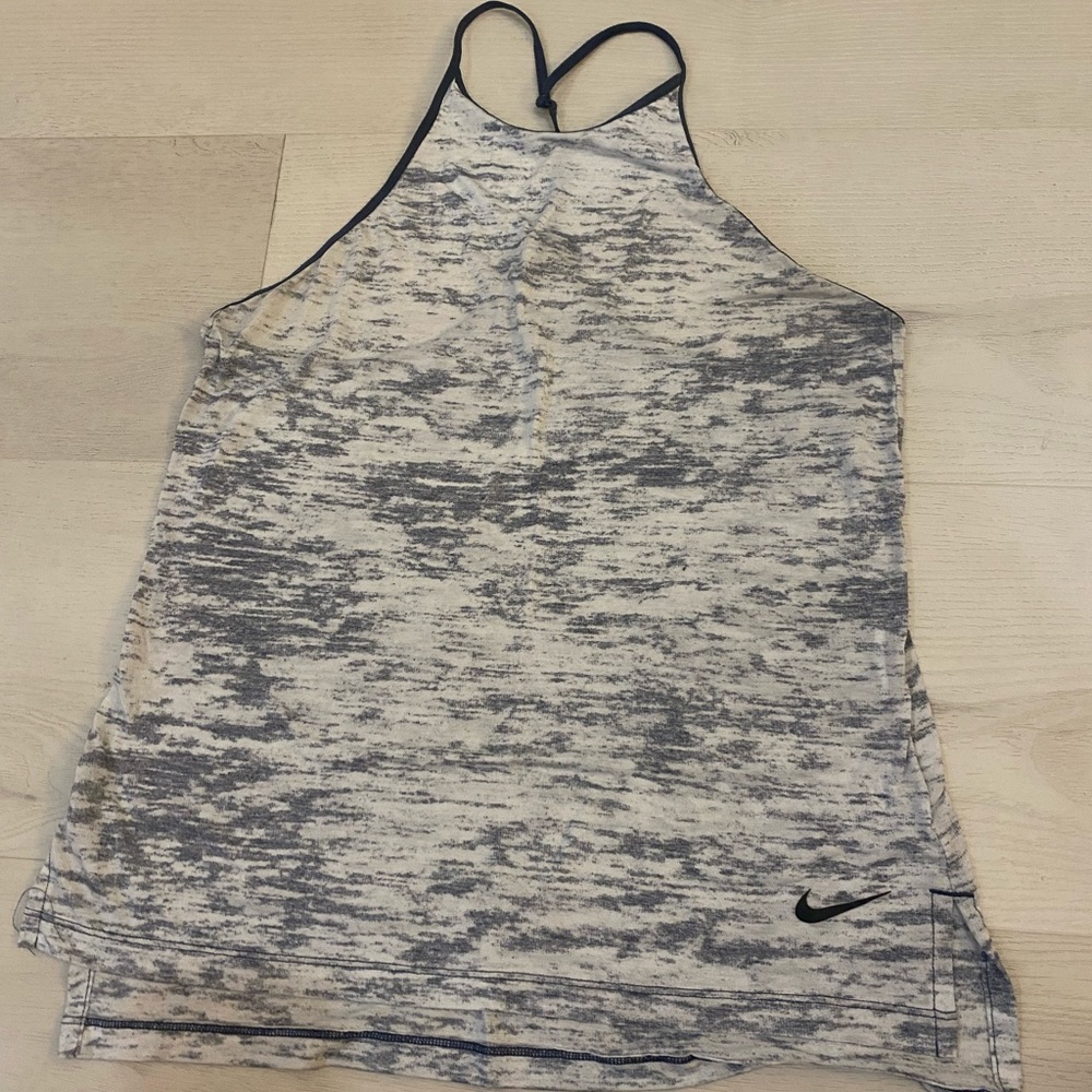 Nike Dri Fit tank top. In size small. Color is gray/navy blue